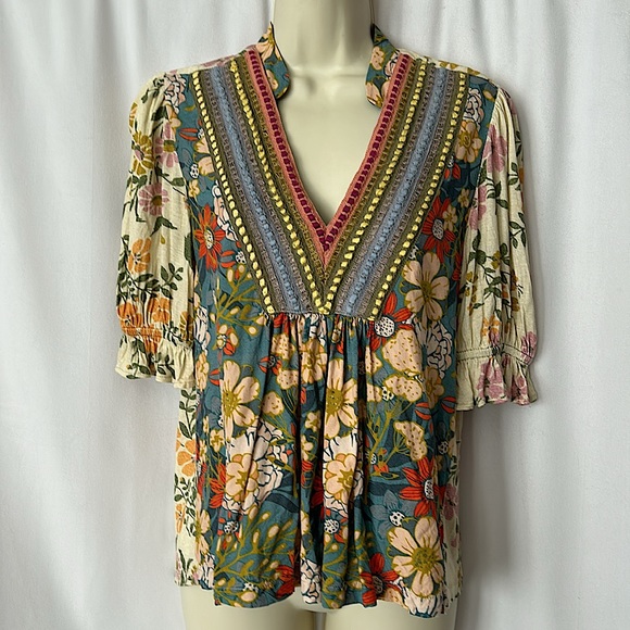 Blank London Tops - Blank London Pretty Boho Pale Yellow Floral Short Sleeve Shirt Top **Sz XS**🌸🌸